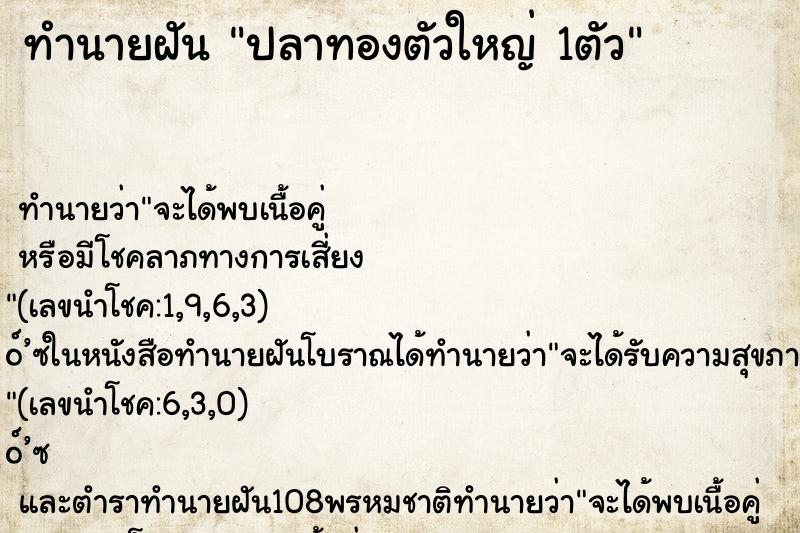 ทำนายฝันปลาทองตัวใหญ่1ตัว ทำนายฝันทำนายฝันปลาทองตัวใหญ่1ตัว